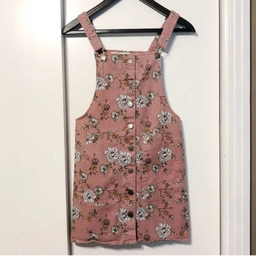 Large pink floral overall dress